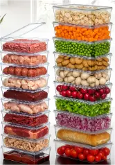 Kitchen Storage Container Set, Transparent PP Plastic, Uncoated, 20 pcs (10x1000ml | 10x2000ml)