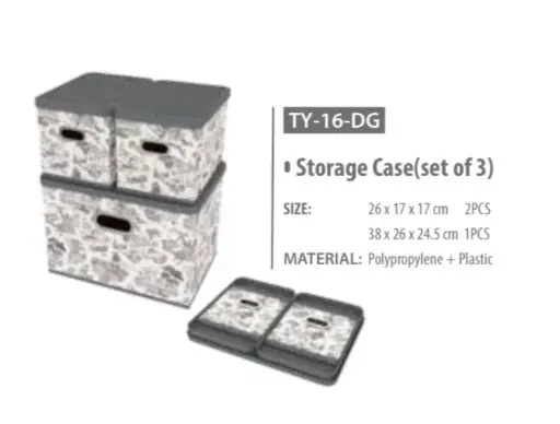 [TY-19] Foldable Storage Box Set, Stitched Fabric, Graphite, Uncoated